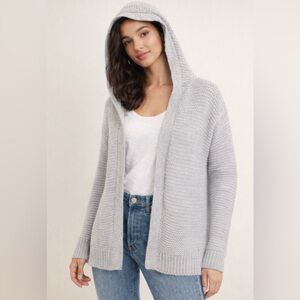 Aerie Women’s Light Gray Knit Hoodie Cardigan Sweater Size M Cotton Blend